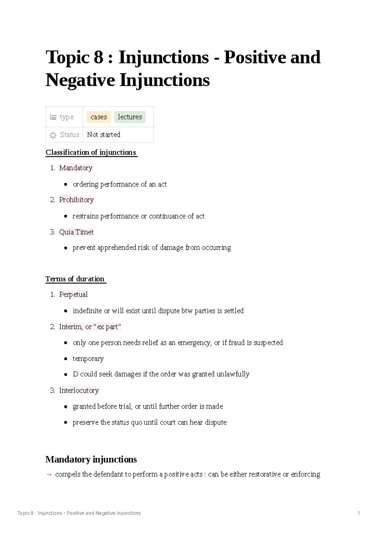 Topic 7: Specific Performance & Equitable Defences Lectures - Studocu