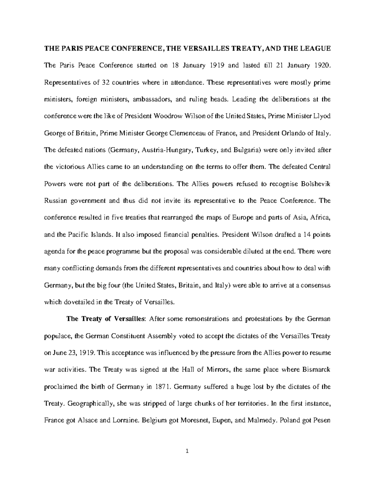 The Paris Peace Conference & Treaty of Versailles: A Historical ...