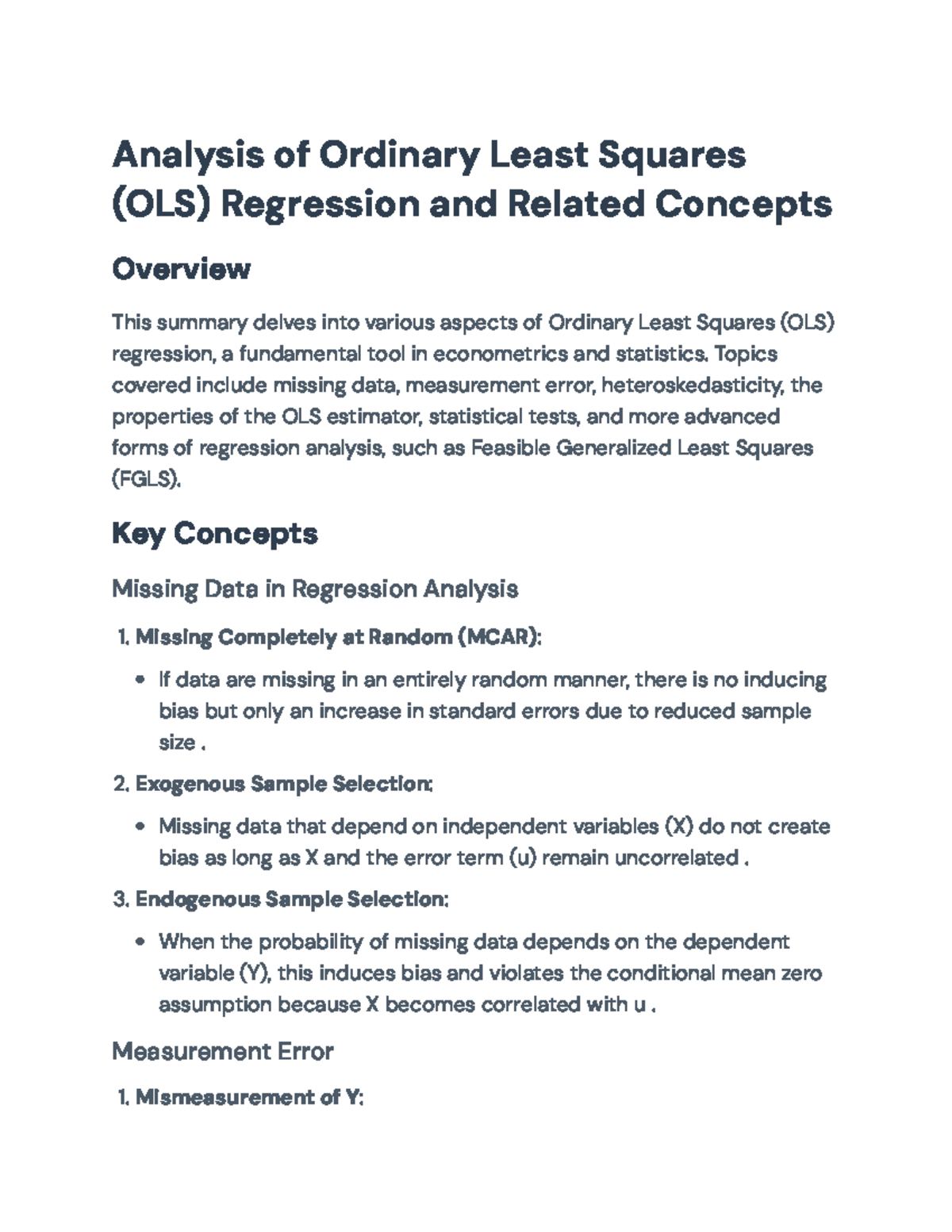 Analysis of OLS Regression Concepts: Key Issues and Advanced Methods ...