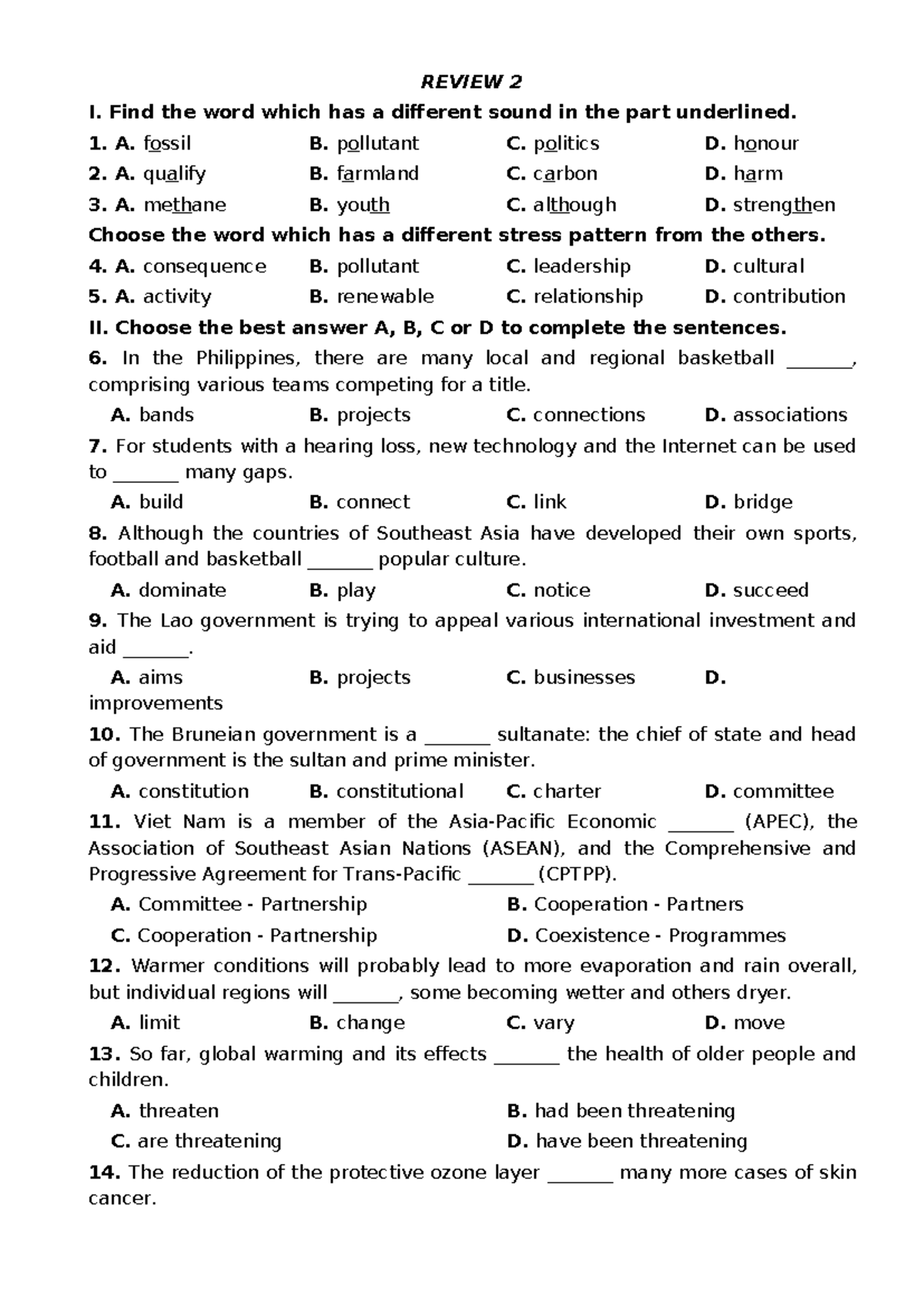 07. HS - Review 2: Vocabulary and Sentence Completion Exercises - Studocu