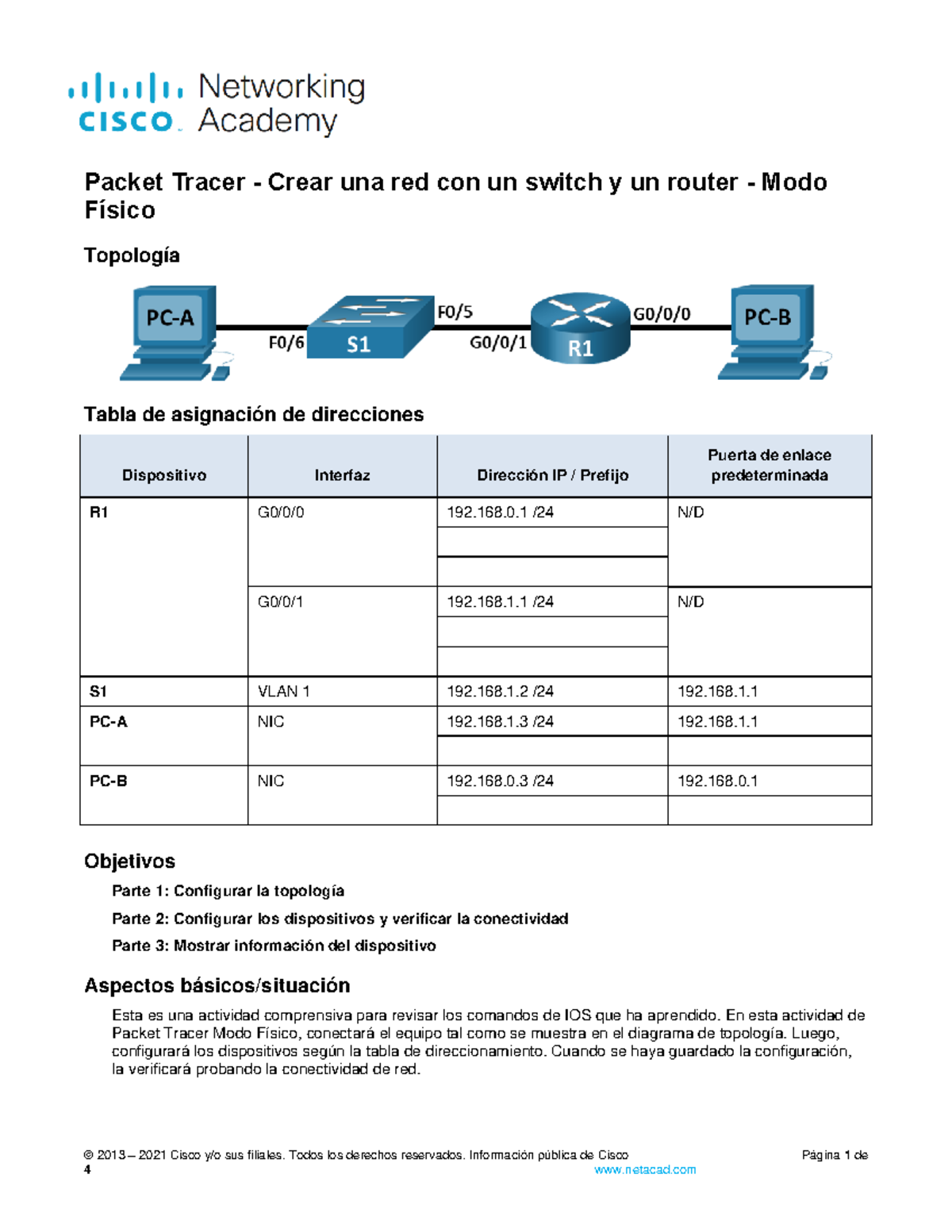 10.4.4 Packet Tracer - Crear Red con Switch y Router - Modo Físico - Document Preview
