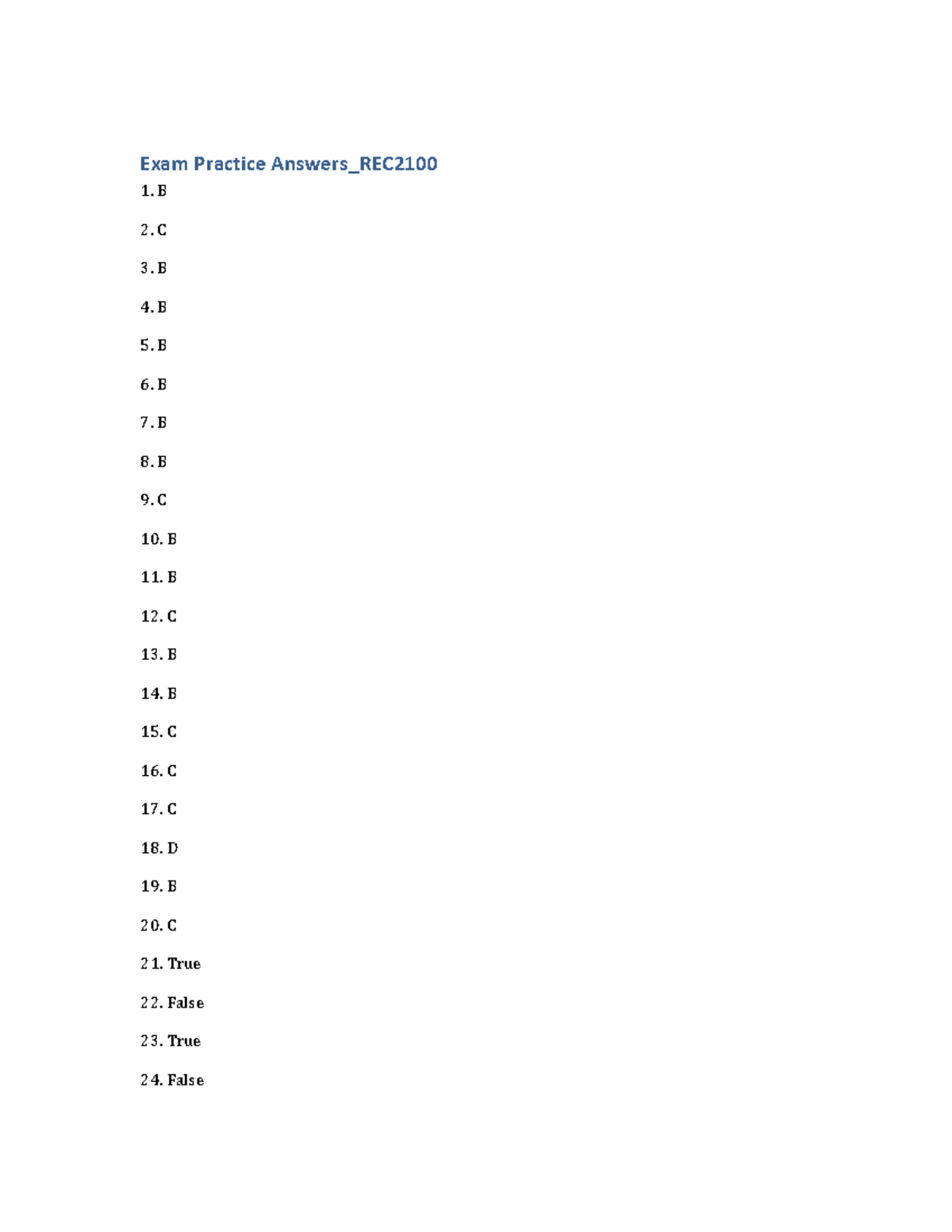 Exam Practice Answers - Quesrtions - REC 2100 - Exam Practice Answers ...