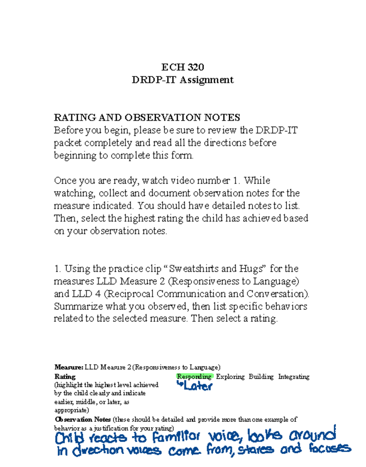 ECH 320 DRDP-IT Observation Notes Assignment 1 Analysis - Studocu