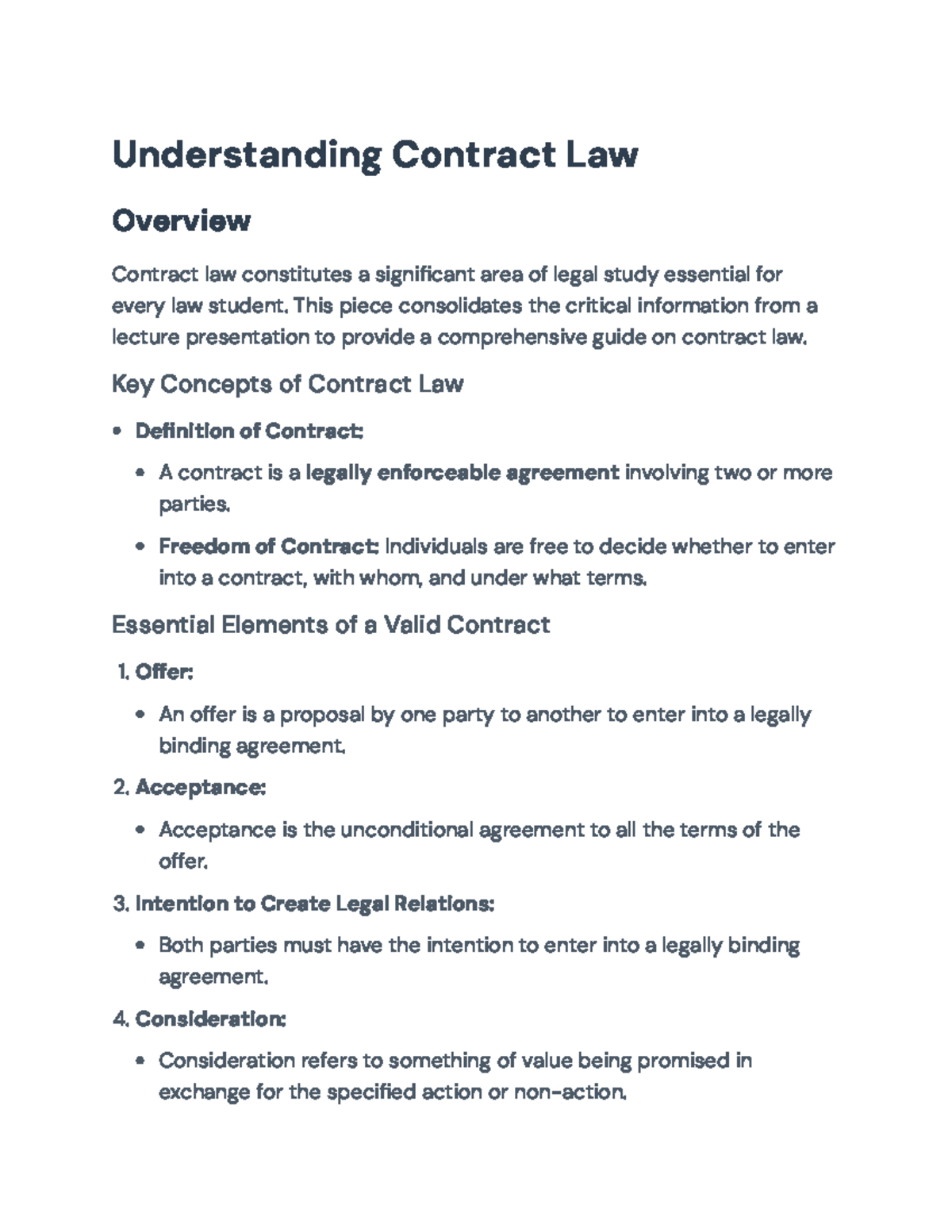 Contract Law Overview and Key Concepts - LAW1033 Final Exam Guide ...