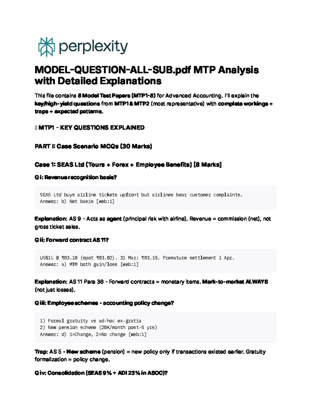MTP Analysis: Detailed Explanations for Advanced Accounting - Studocu