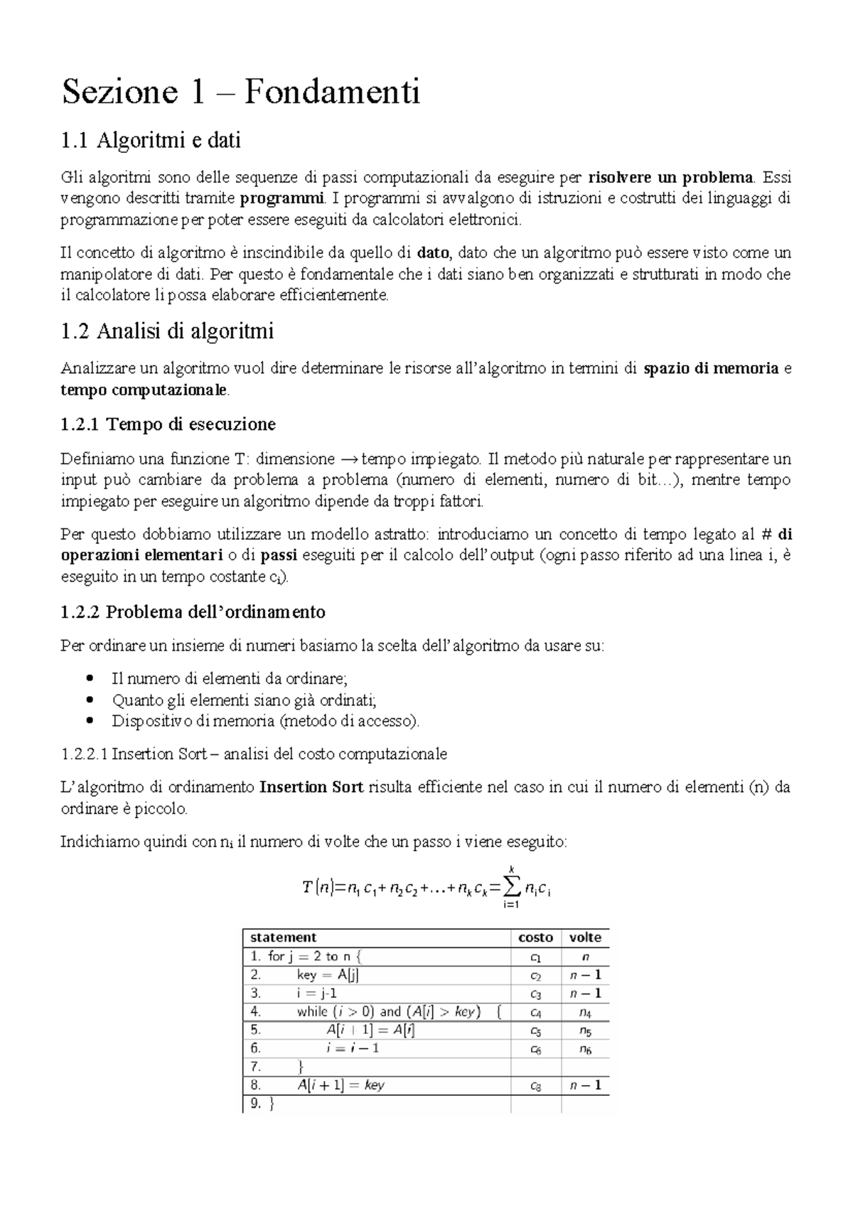 Fondamenti di Algoritmi e Strutture Dati - Sezione 1 e 2 - Studocu