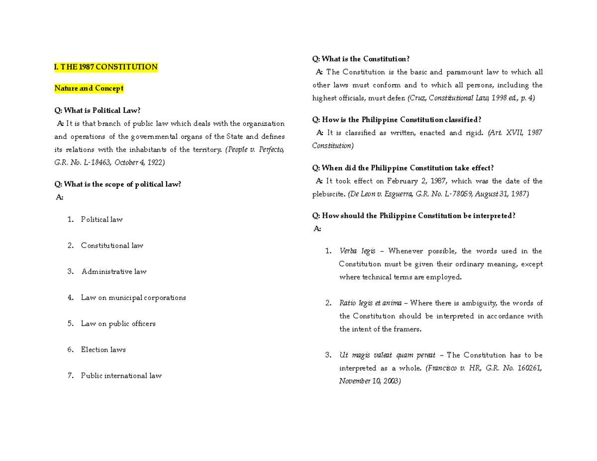 AE Reviewer - Constitutional Law Concepts and Principles - Studocu