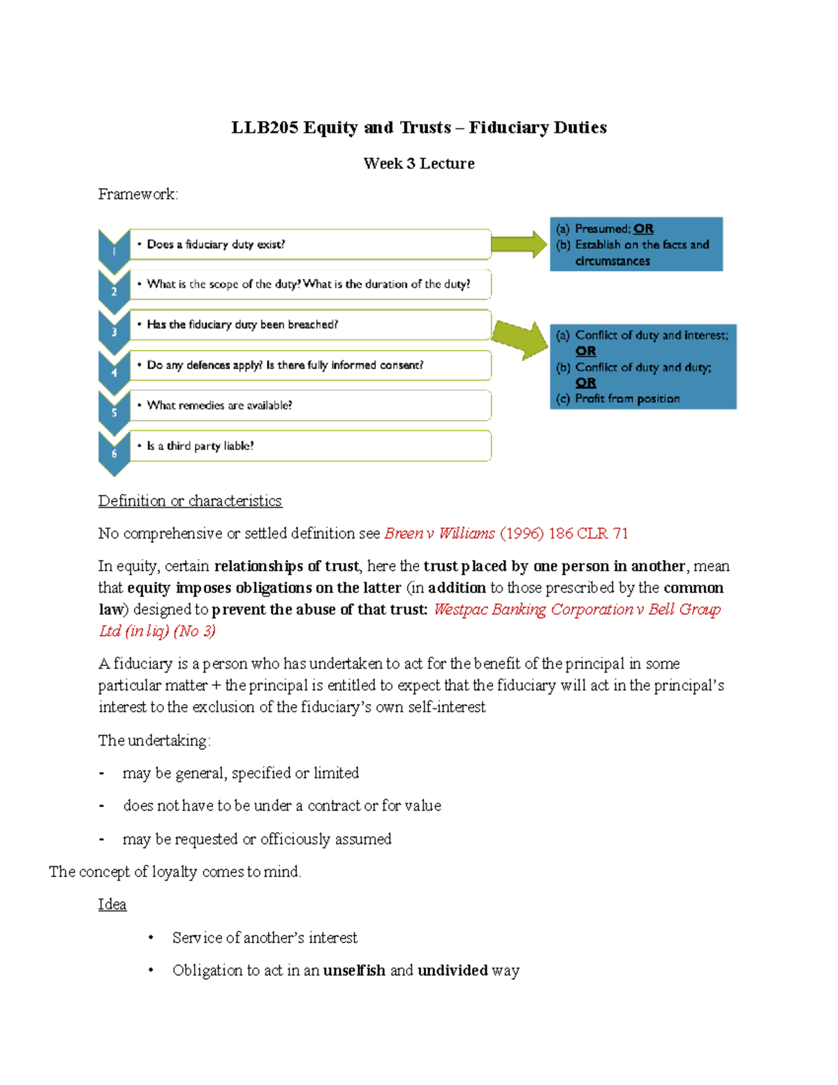Wk 3 Lec - LLB205 - Equity & Trusts: Fiduciary Duties Overview - Studocu