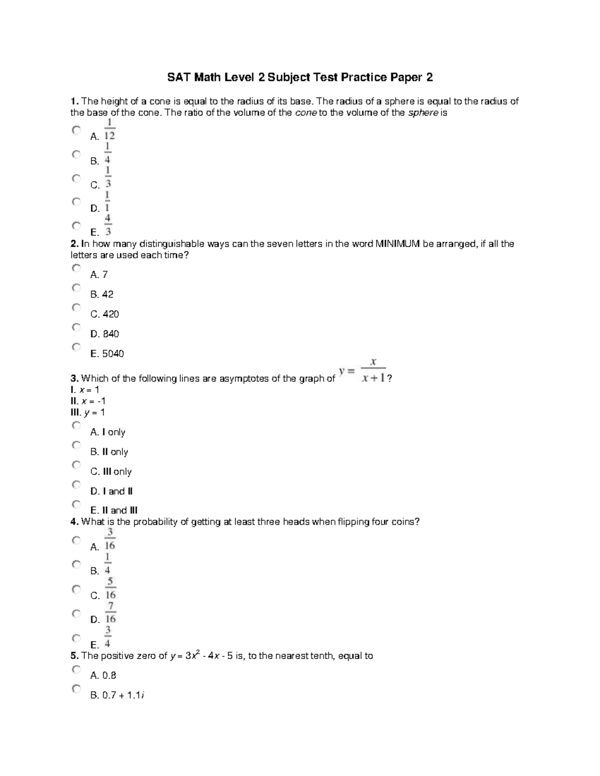 1604113835 SAT Math Level 2 Practice Paper 2 - Sample Questions - Studocu