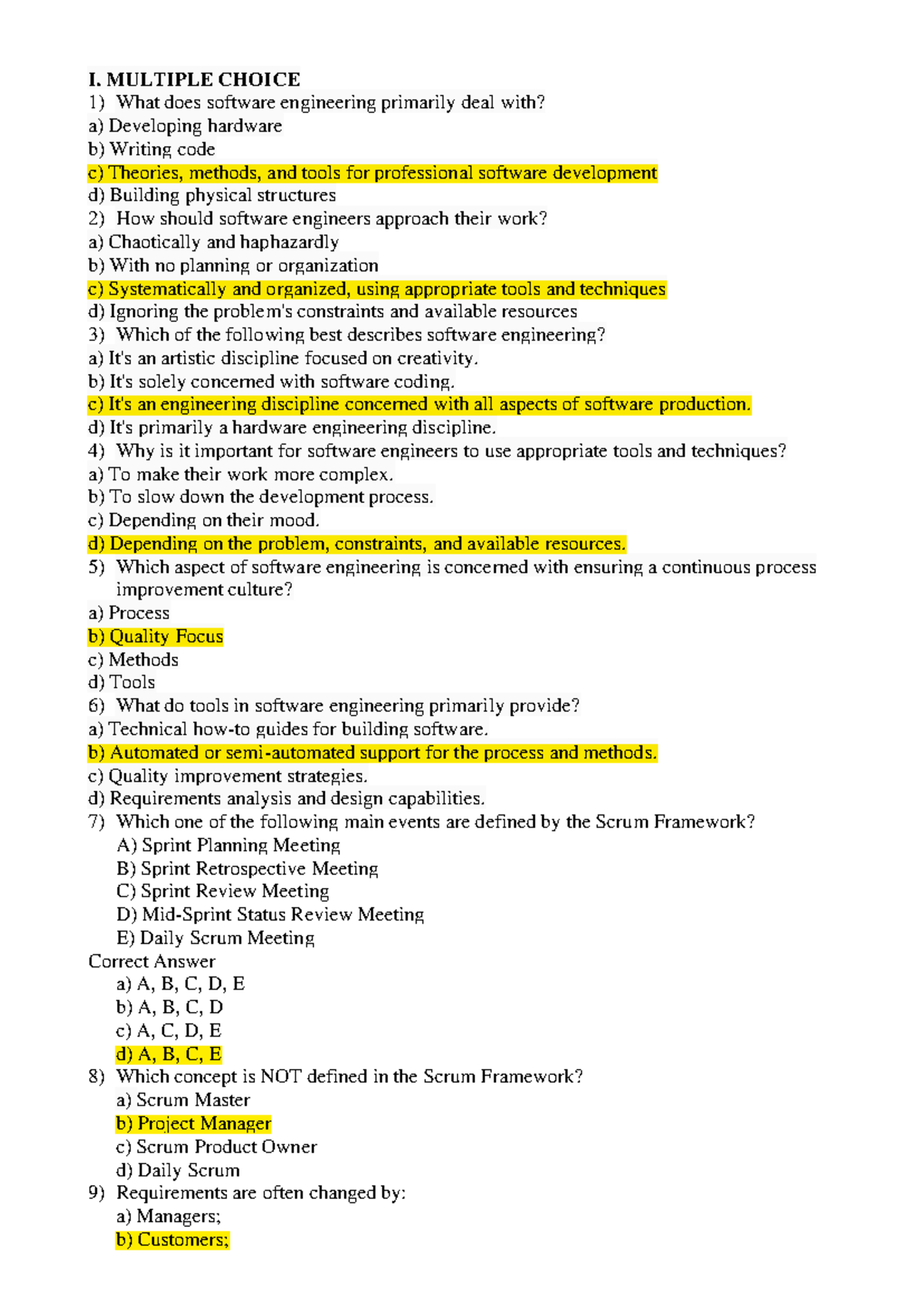 Ontap Student - Software Engineering Multiple Choice Questions - Studocu