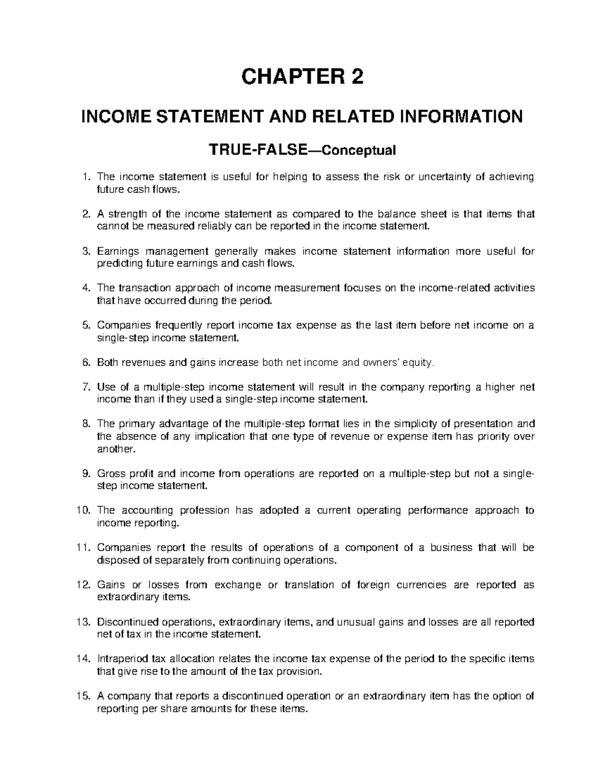 CHAPTER 2: INCOME STATEMENT AND RELATED INFORMATION (ACC 101) - Studocu
