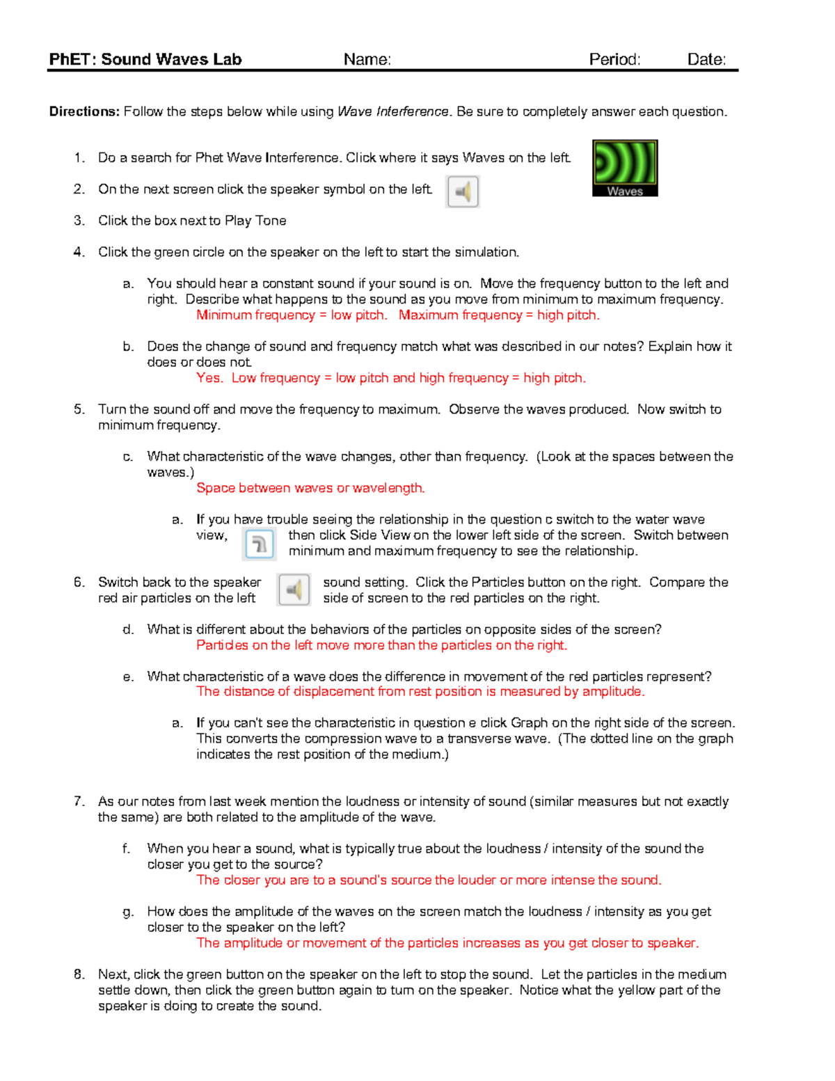 Ph ET Sound Waves Answers - PhET: Sound Waves Lab Name: Period: Date ...