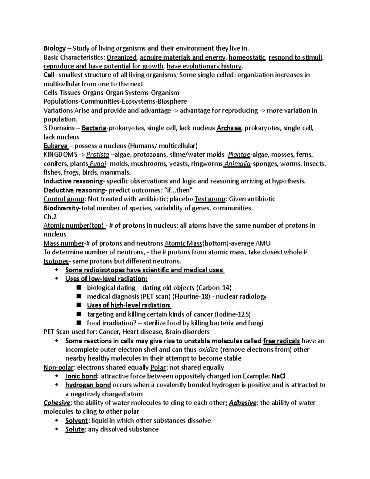 Bio 130 Exam 1 Study Notes: Key Concepts and Definitions - Studocu