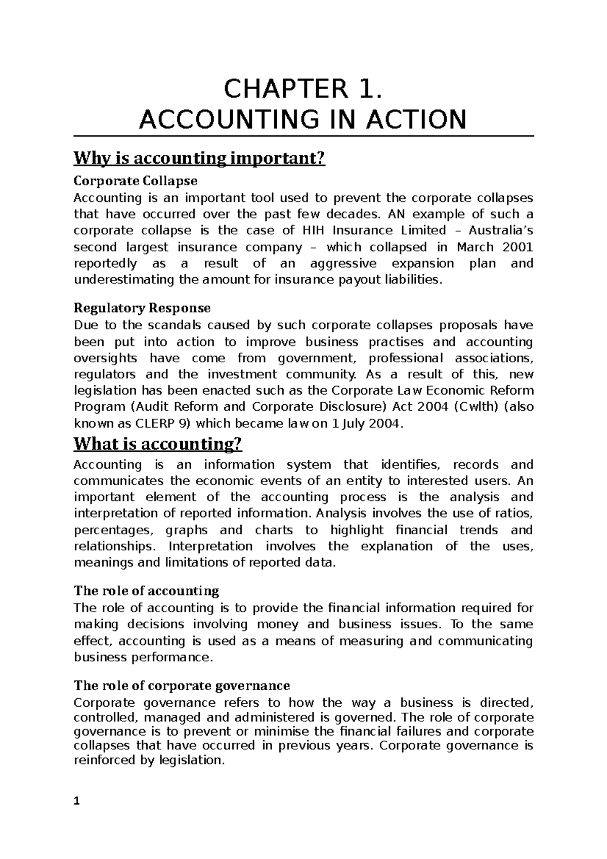 Chapter 1 Summary - CHAPTER 1. ACCOUNTING IN ACTION Why is accounting ...
