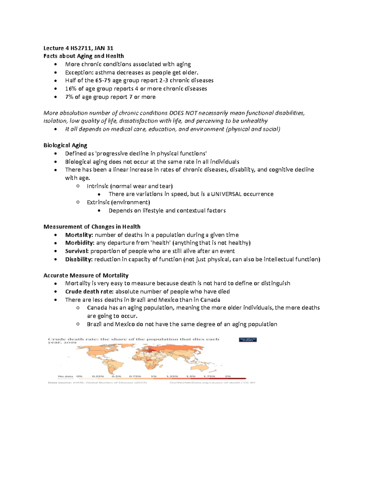 Lecture 4 Notes on Aging and Health (HS2711) - Key Concepts and ...