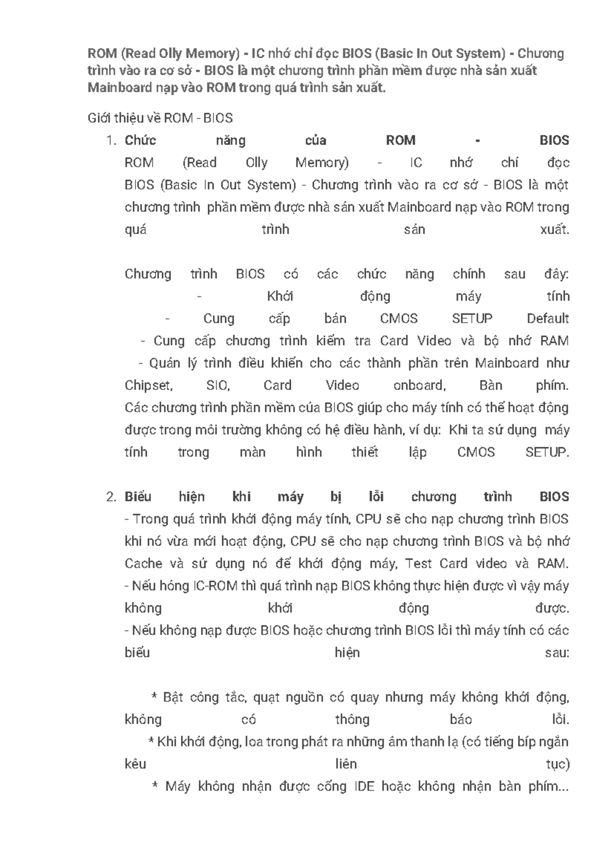 ROM BIOS và Chương Trình Nạp BIOS cho Mainboard - Studocu