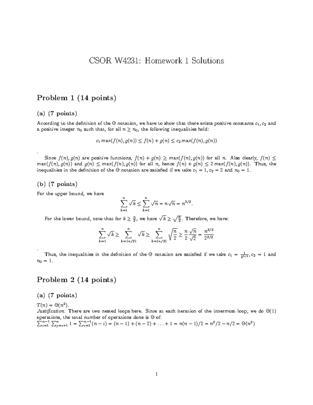 CSOR W4231: Homework 1 Solutions and Explanations - Studocu