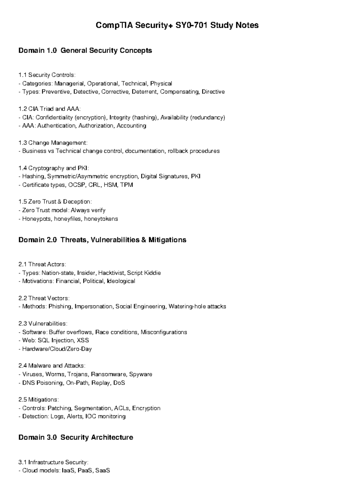 SY0-701 Study Notes: Comprehensive Overview of Security Concepts - Studocu