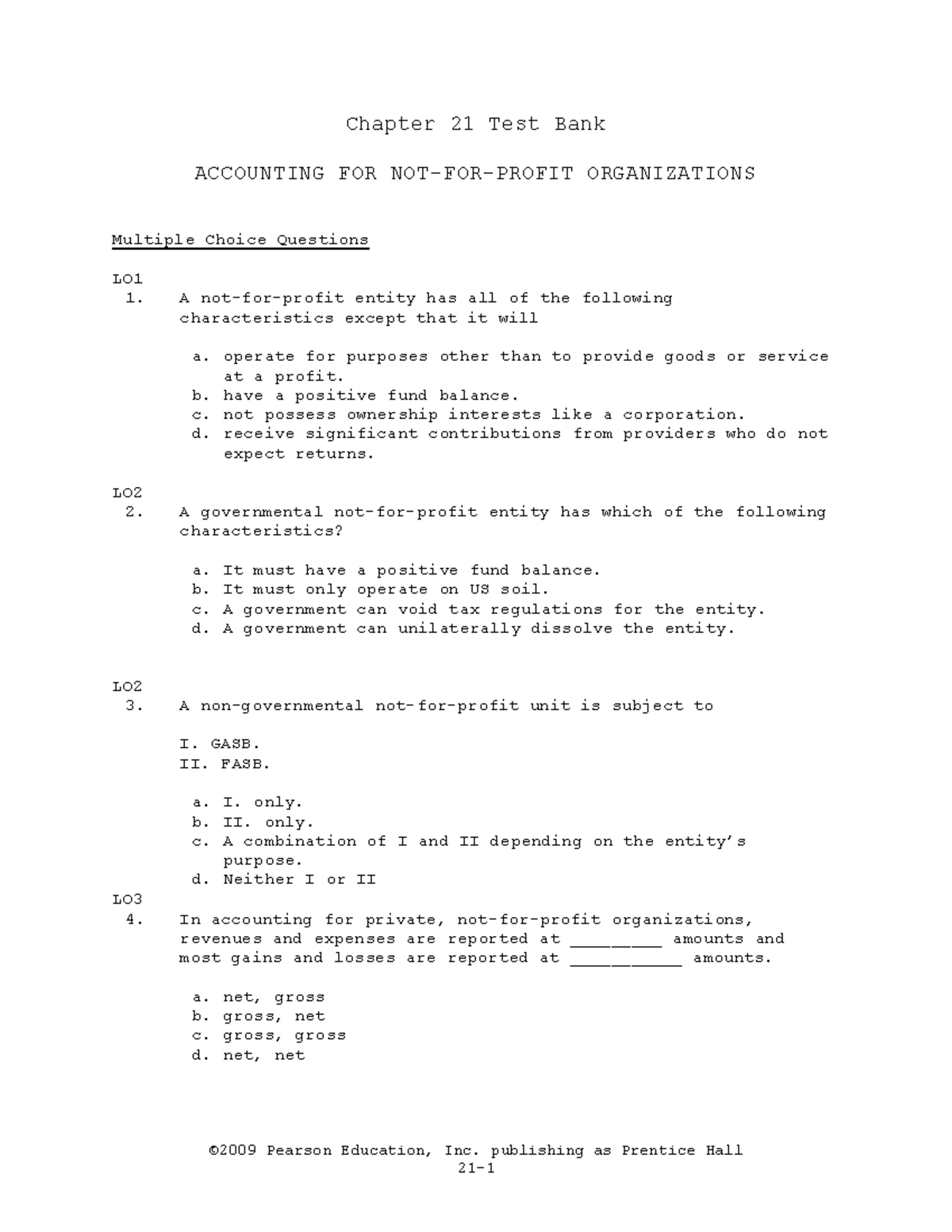 Chapter 21 accounting for non profit organizations - ©2009 Pearson ...
