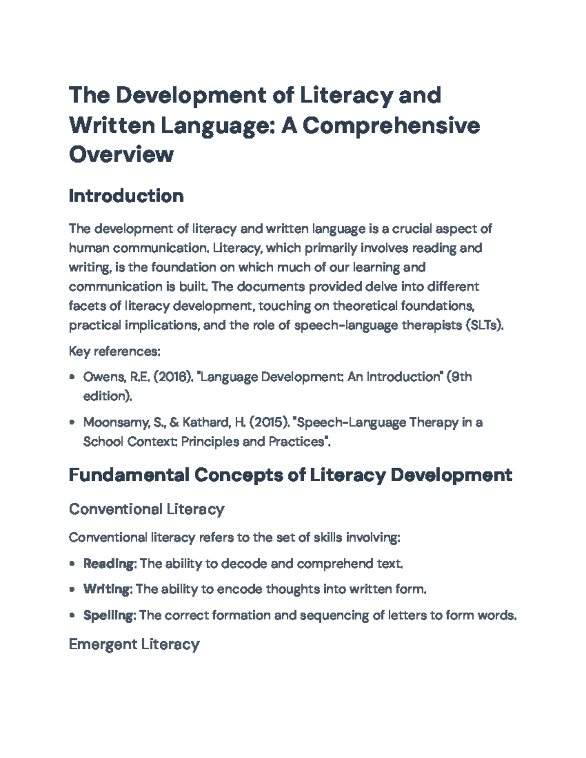 Development of Literacy & Written Language: Key Concepts Overview - Studocu