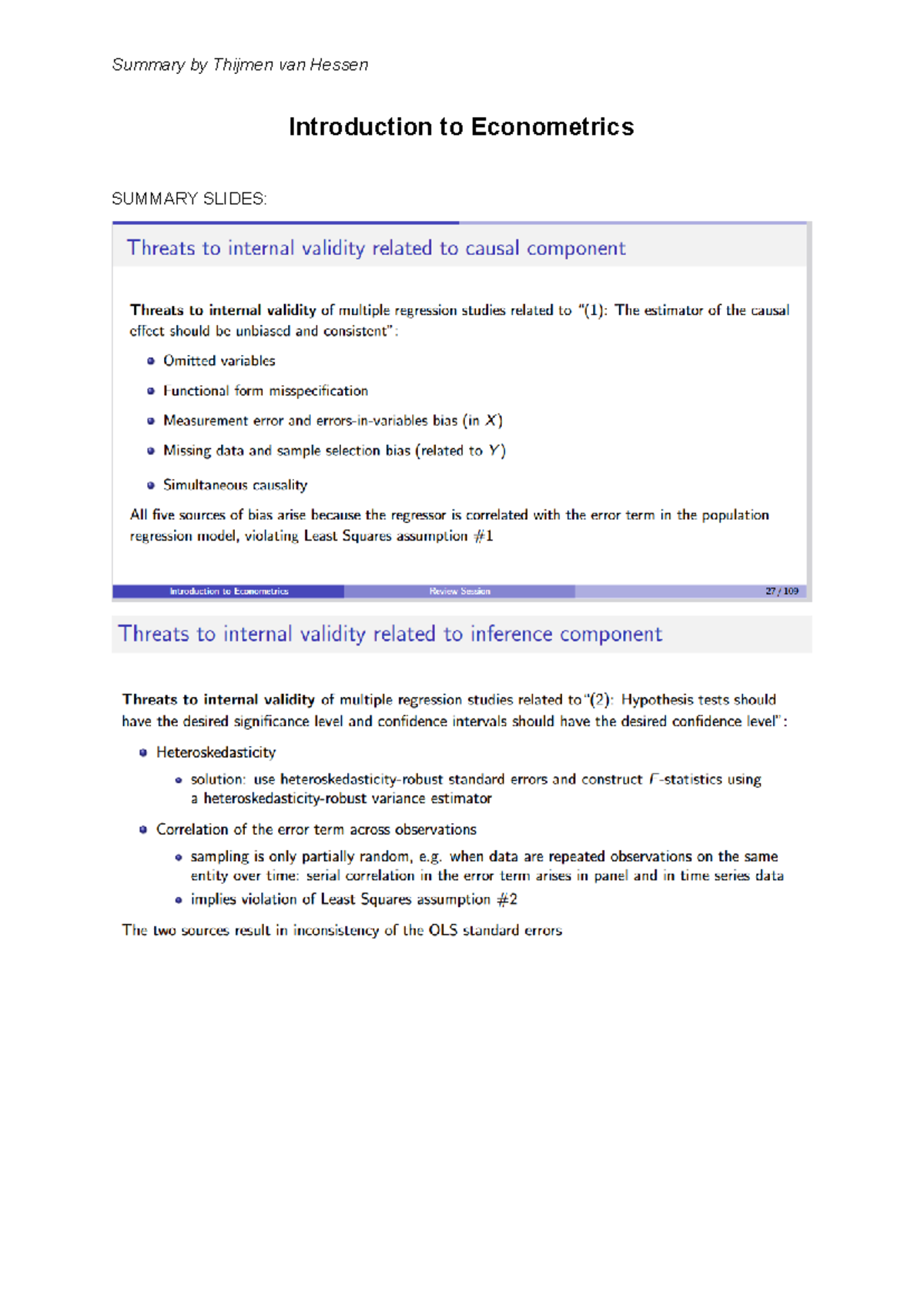 Econometrics Notes: Aantekeningen en Oefeningen - Sample & Estimation ...