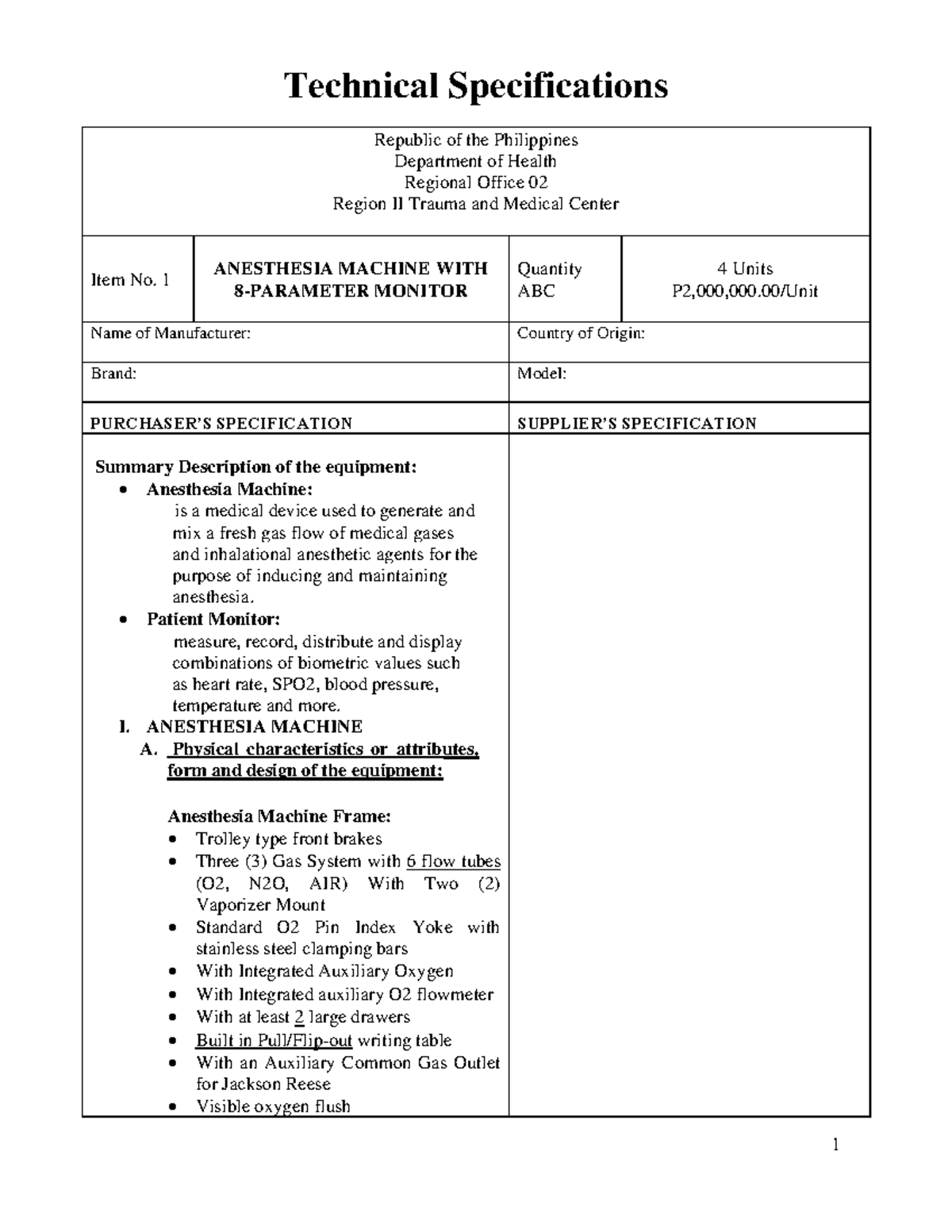 2022 April 4 Final Tech Specs various Medical Equipment - Technical ...
