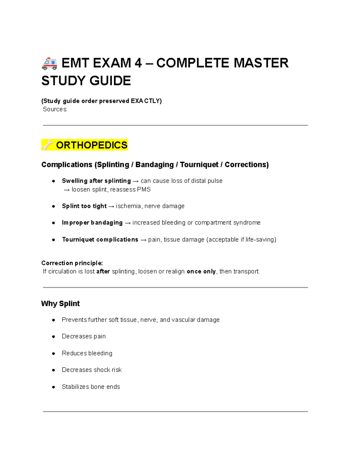EMT EXAM 4 MASTER STUDY GUIDE: ORTHOPEDICS & INCIDENT MANAGEMENT - Studocu