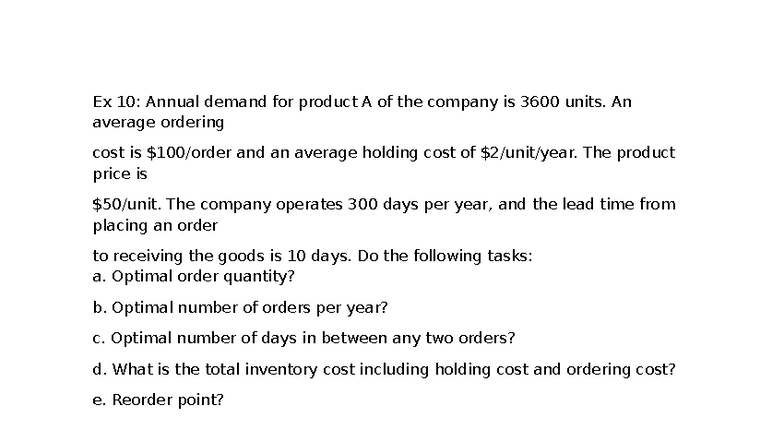 Lucky - example - Ex 10: Annual demand for product A of the company is ...
