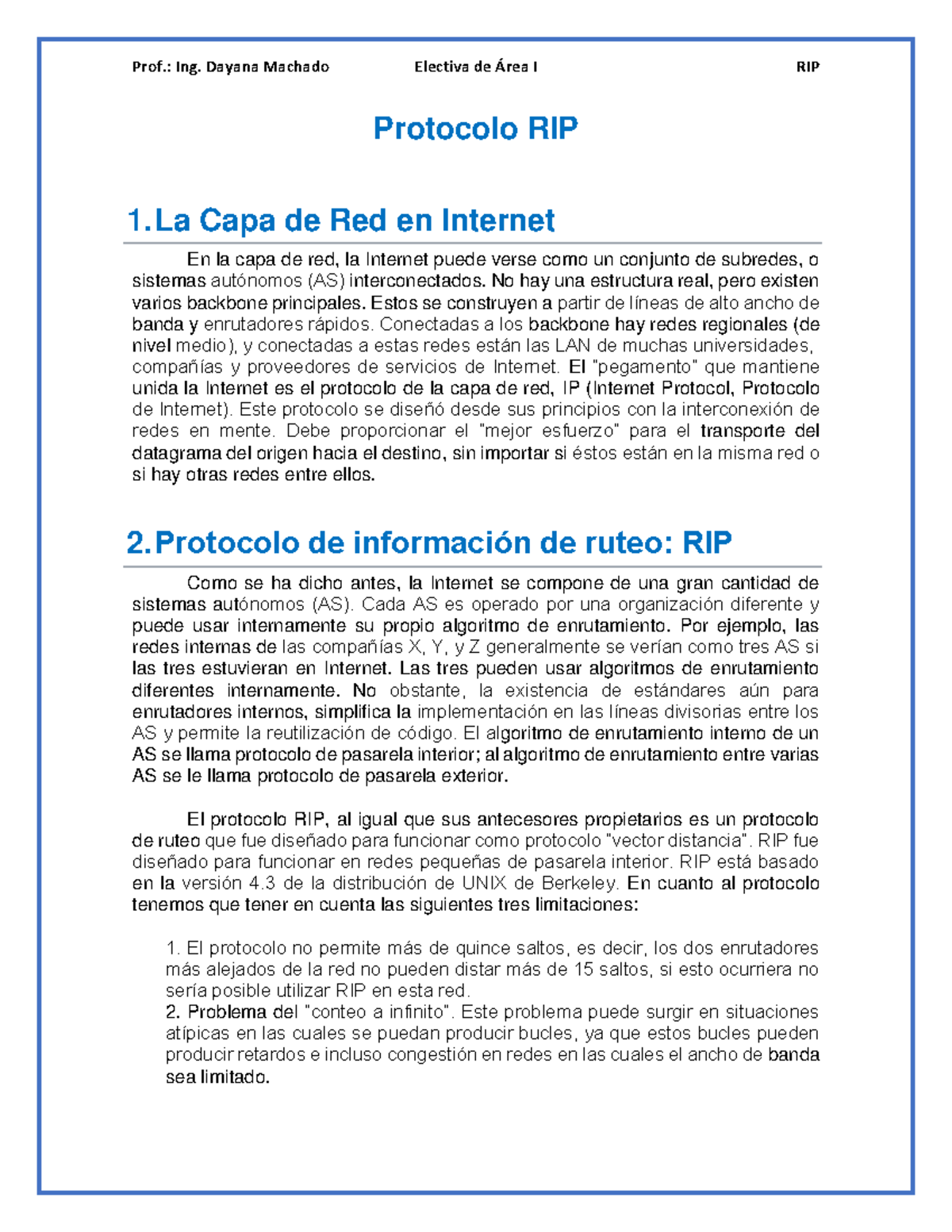 Electiva de Área I: Protocolo RIP y Capa de Red en Internet - Studocu