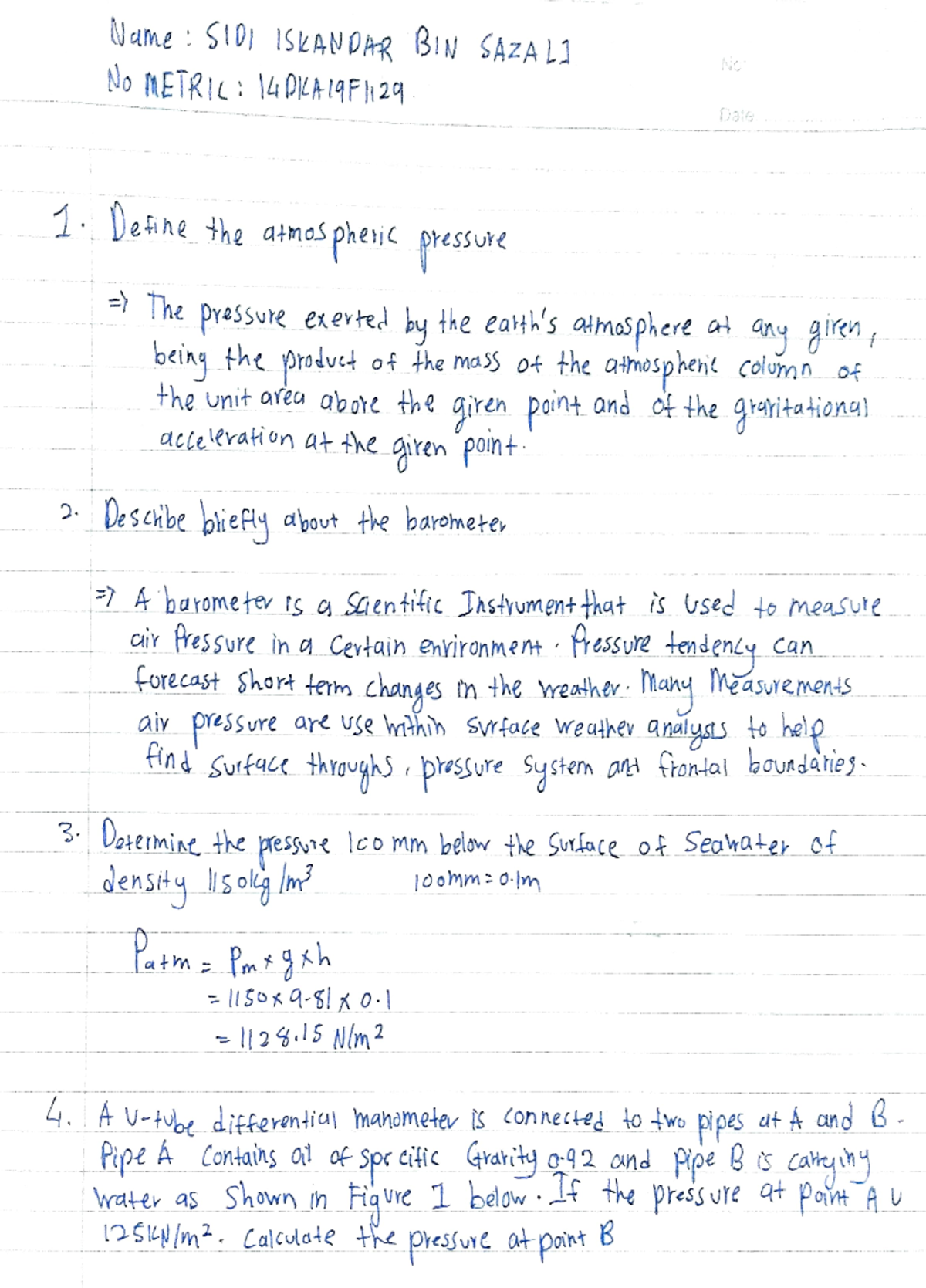 (14DKA19F1129) Atmosphere Pressure Assignment Analysis - Studocu
