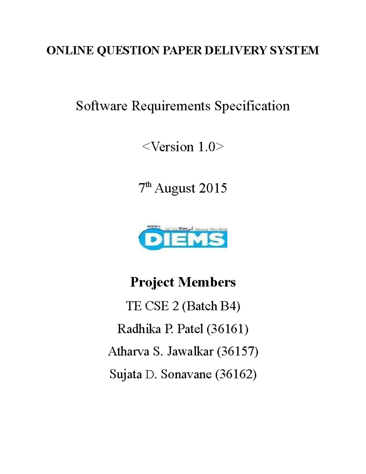 SRS Document for Online Question Paper Delivery System - TE CSE 2 - Studocu