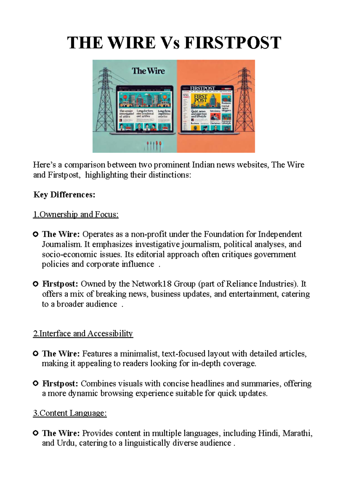 WEB. Comparison of The Wire and Firstpost: Key Distinctions TS - Studocu