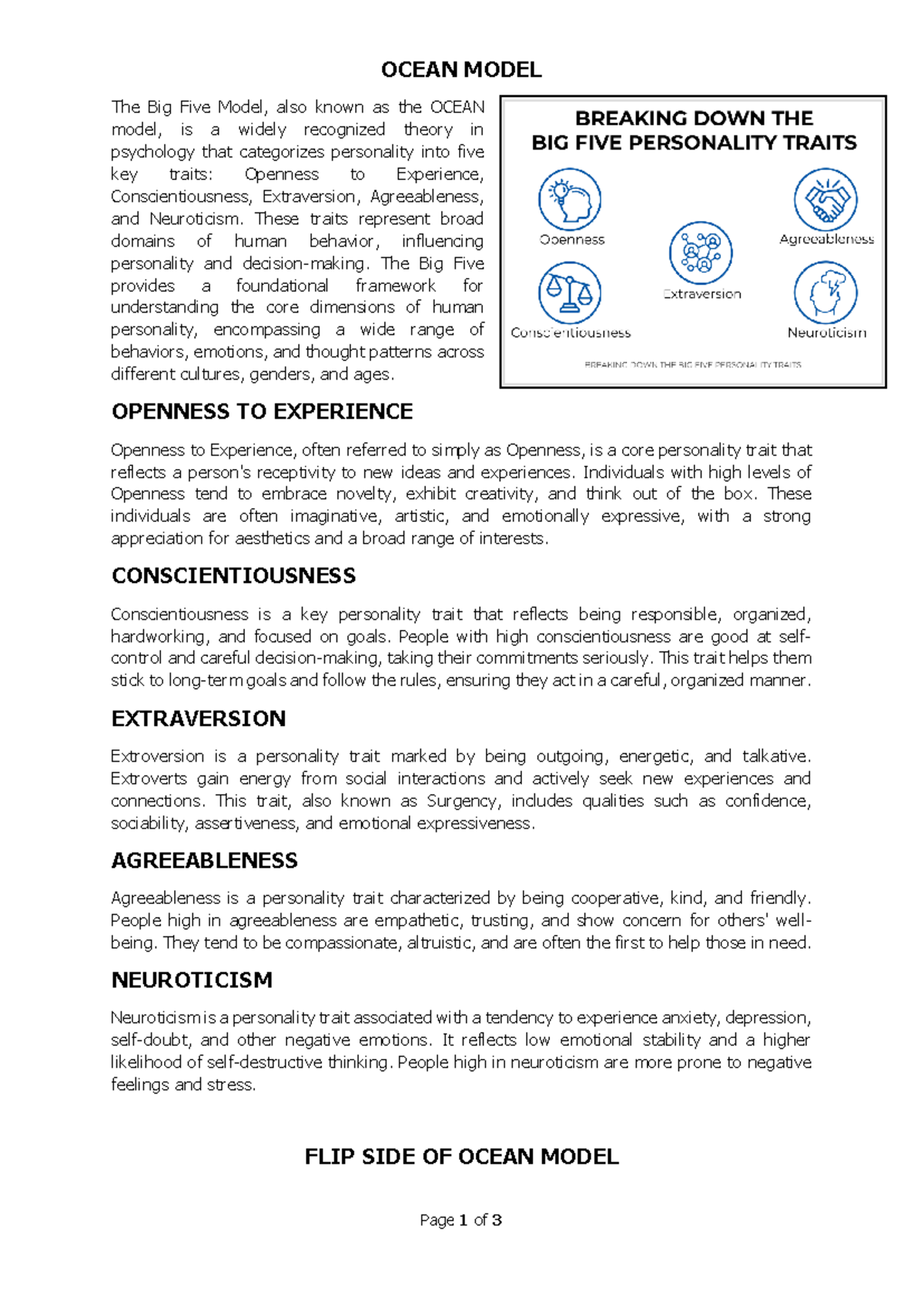 Big Five Personality Traits: Understanding the OCEAN Model - Studocu