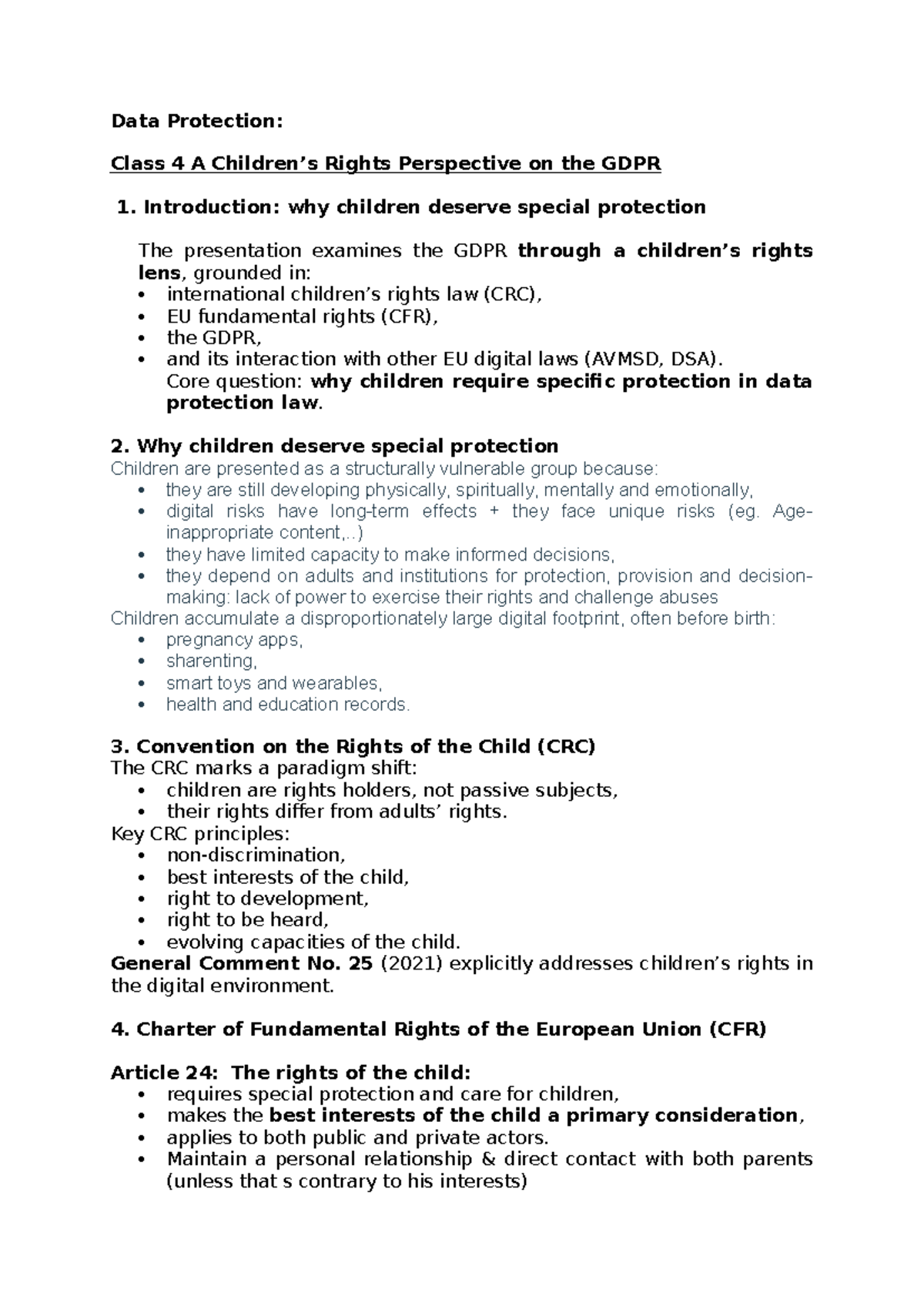 GDPR & Children's Rights: A Class 4 Analysis on Data Protection - Studocu