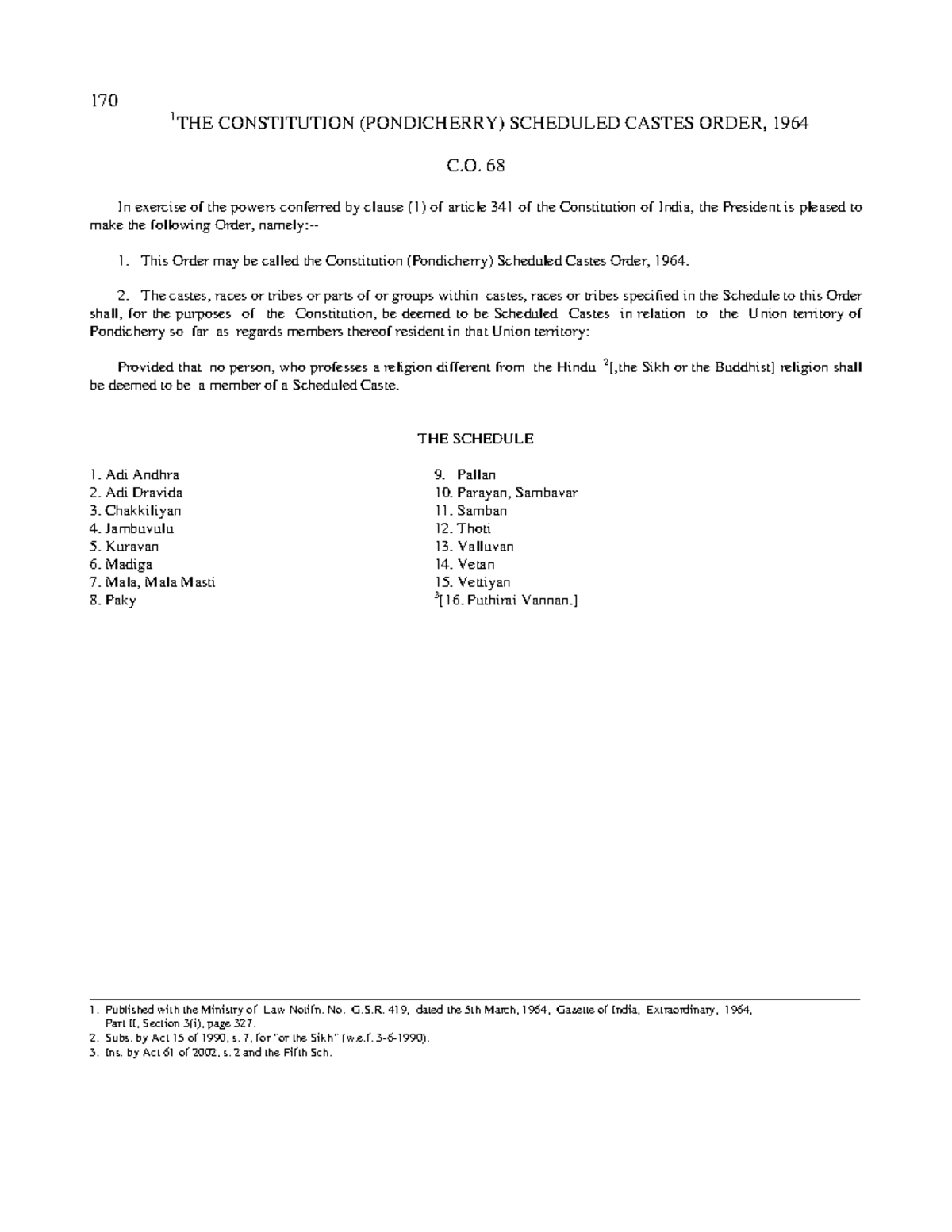 170 1 Law Notes: Constitution (Pondicherry) Scheduled Castes Order ...