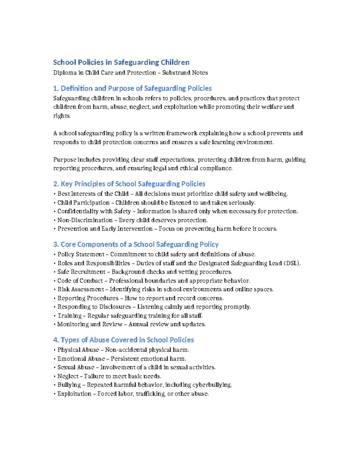 Diploma in Child Care and Protection: Safeguarding Policies Notes - Studocu