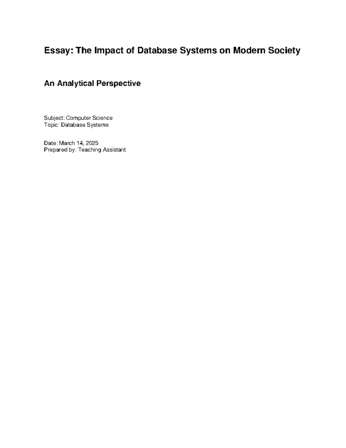 73471196187-96189.pdf - Essay: The Impact of Database Systems on Modern ...