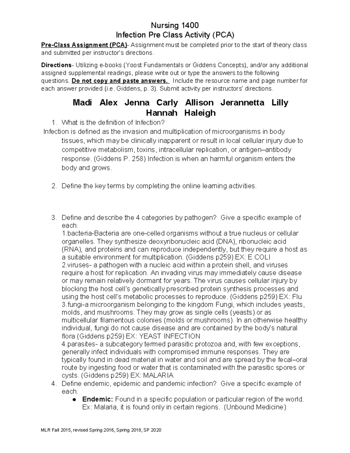 Infection Control and Management Strategies - Nursing 1400 PCA ...