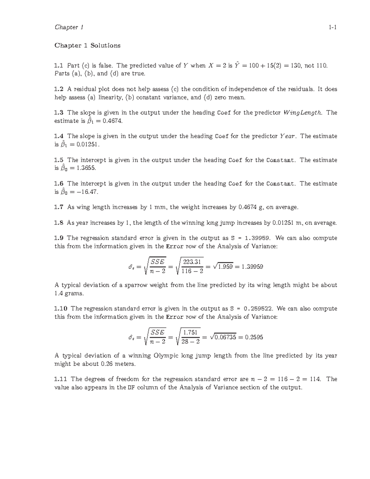 STAT2 Chapter 1 Solutions: Regression & ANOVA Insights - Studocu