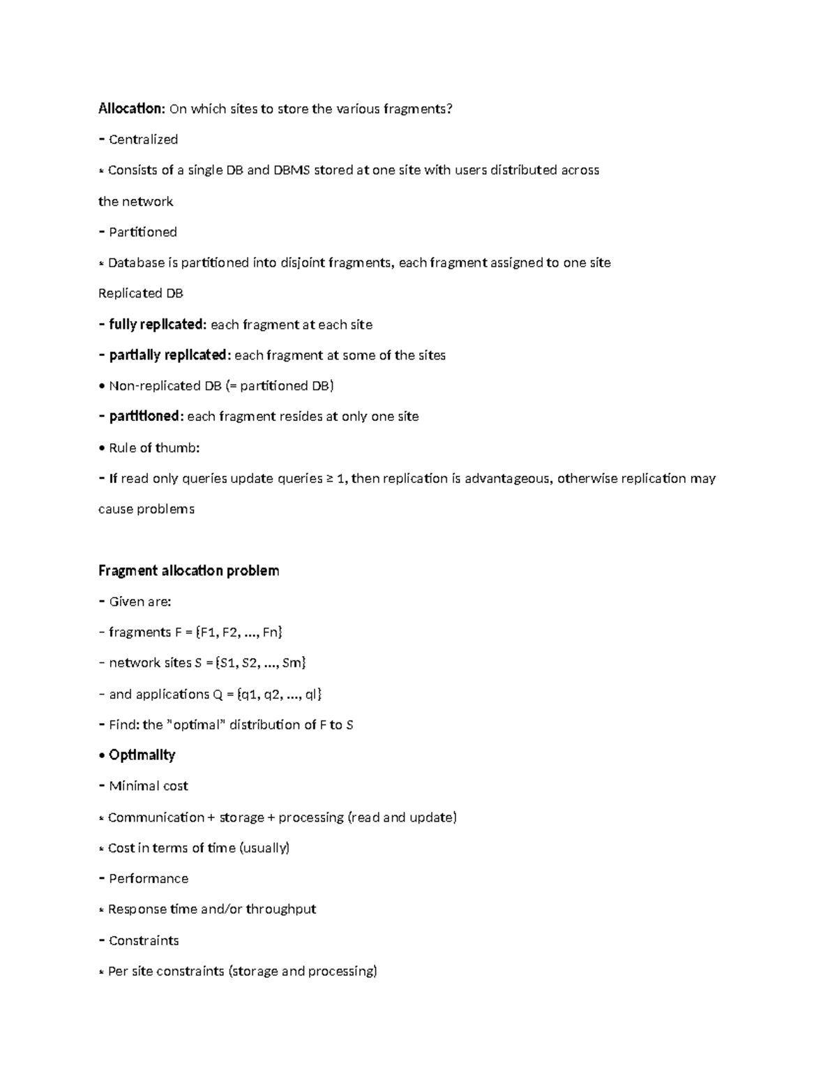Allocation ddb - notes - Allocation: On which sites to store the ...