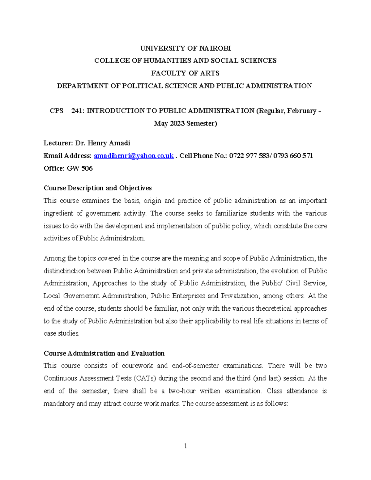CPS 241: Updated Course Outline for Public Administration 2023 - Studocu