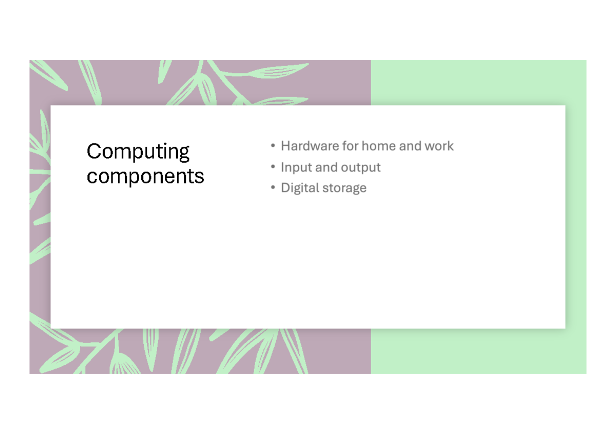 Computing Components - Part C: Evaluating Hardware & OS - Studocu