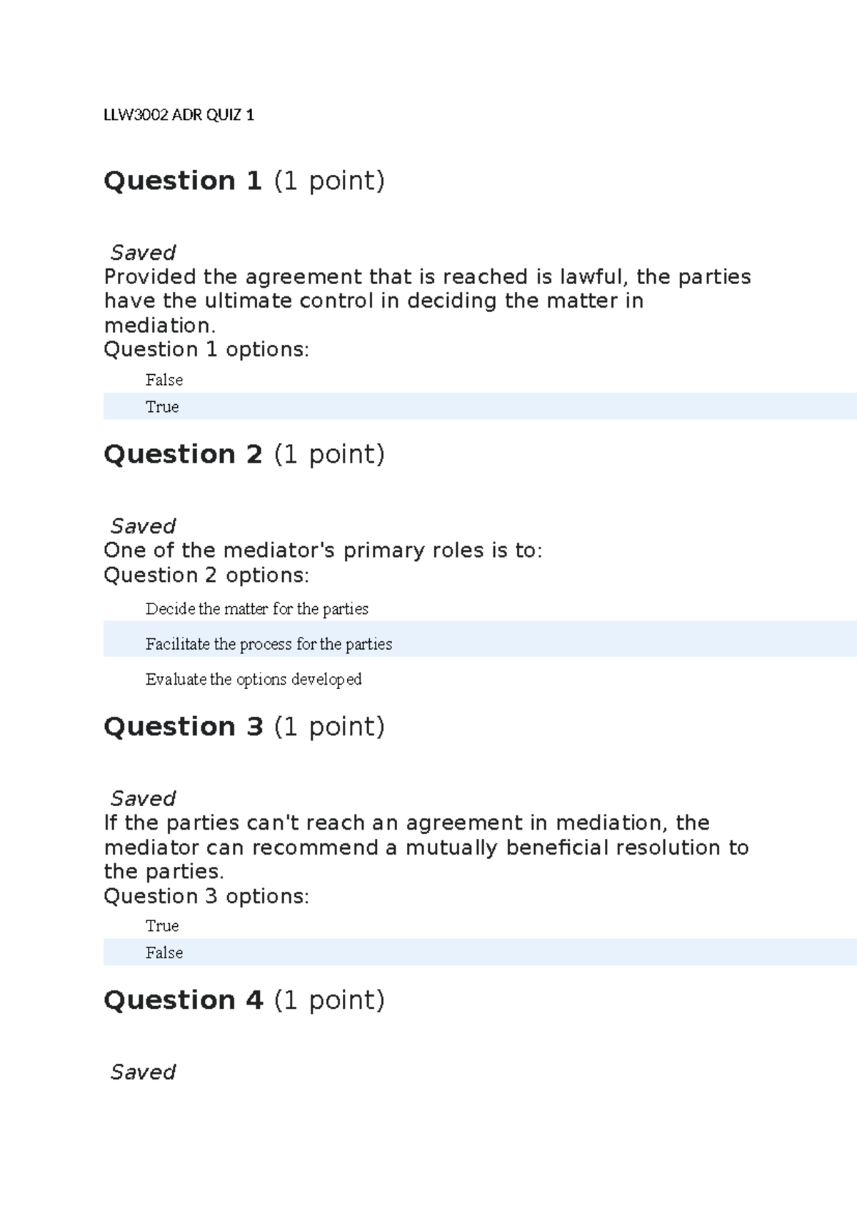 LLW3002 ADR QUIZ 1: Key Questions and Answers - Studocu