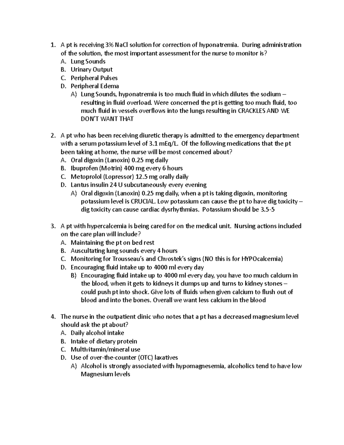 Nursing Practice Qs on Fluid & Electrolyte Management (NURS 101) - Studocu