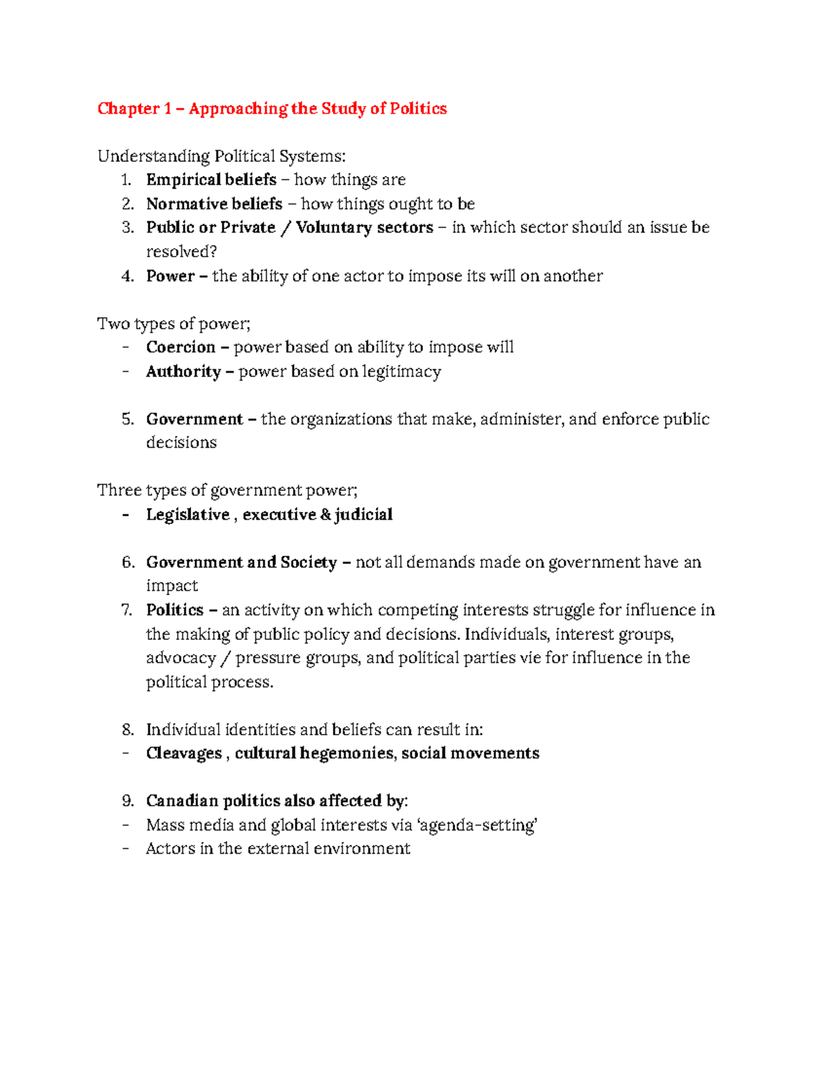 POLS 2300 - Comprehensive Course Notes on Political Systems and ...