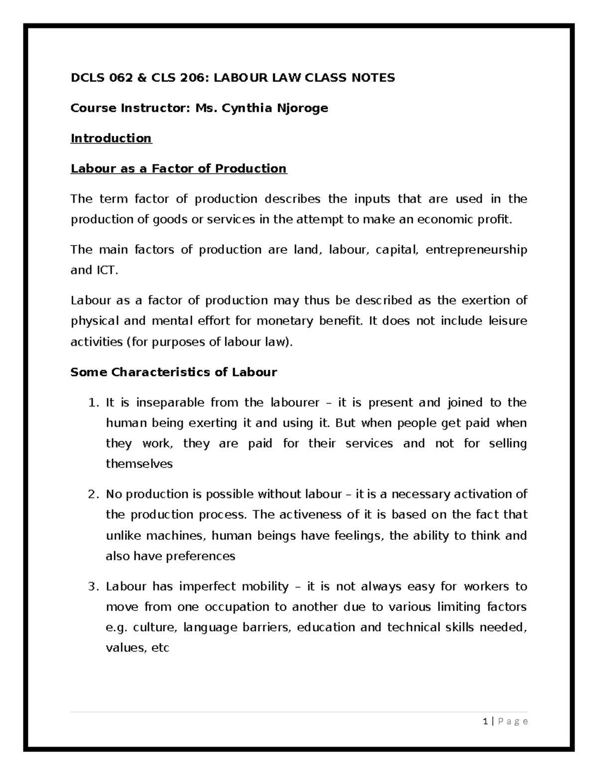 Labour LAW Class Notes updated - DCLS 062 & CLS 206: LABOUR LAW CLASS ...