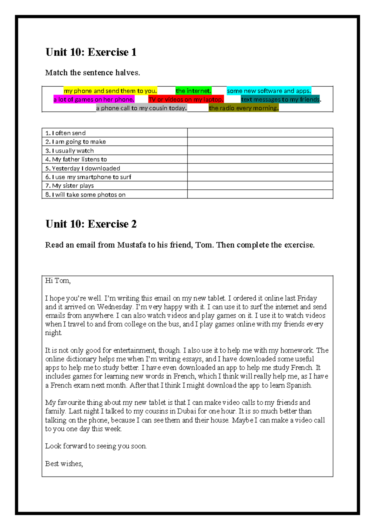 Unit 10: Exercises on Communication and Technology Skills - Studocu