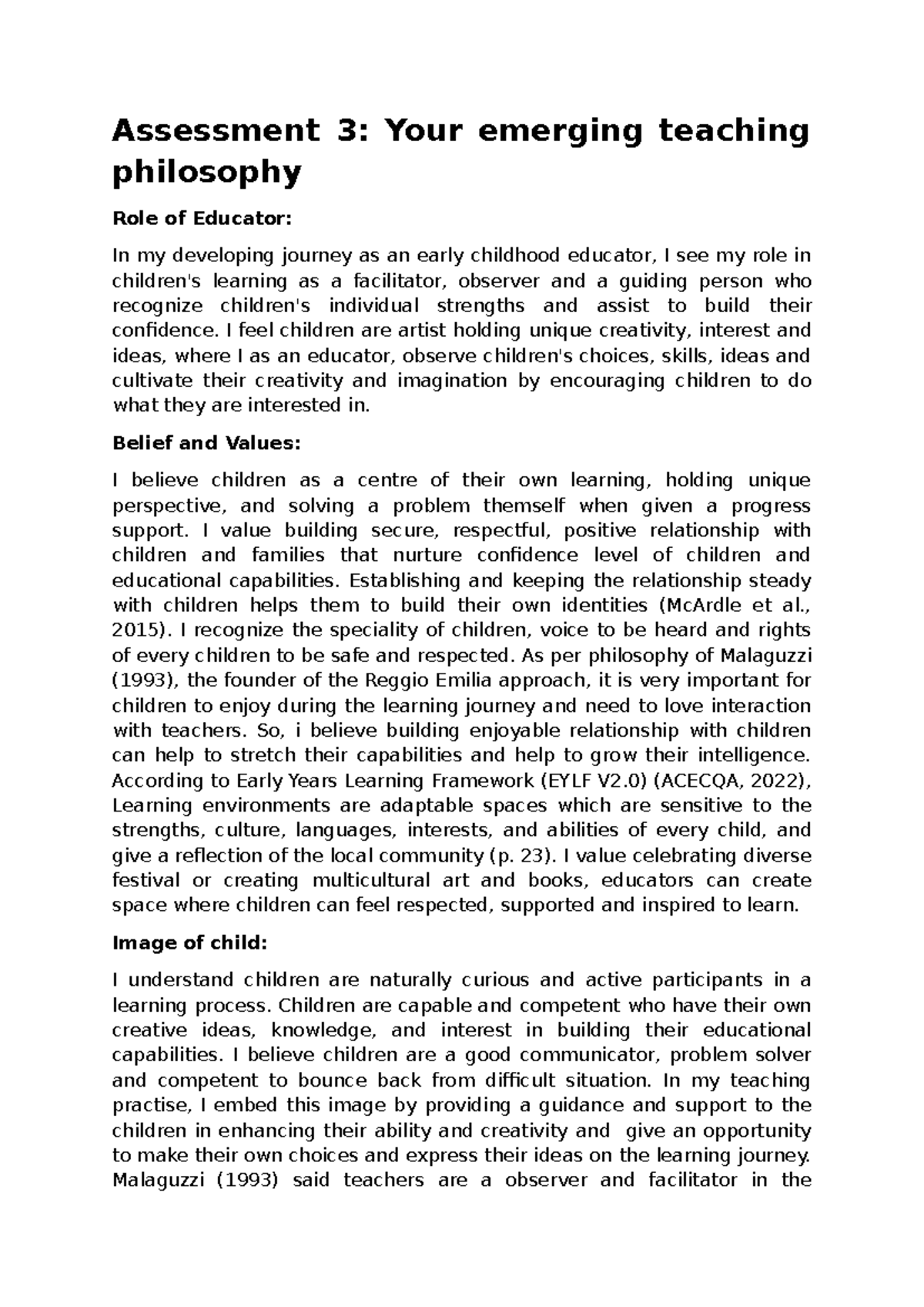 Assessment 3: Developing My Teaching Philosophy as an Educator - Studocu