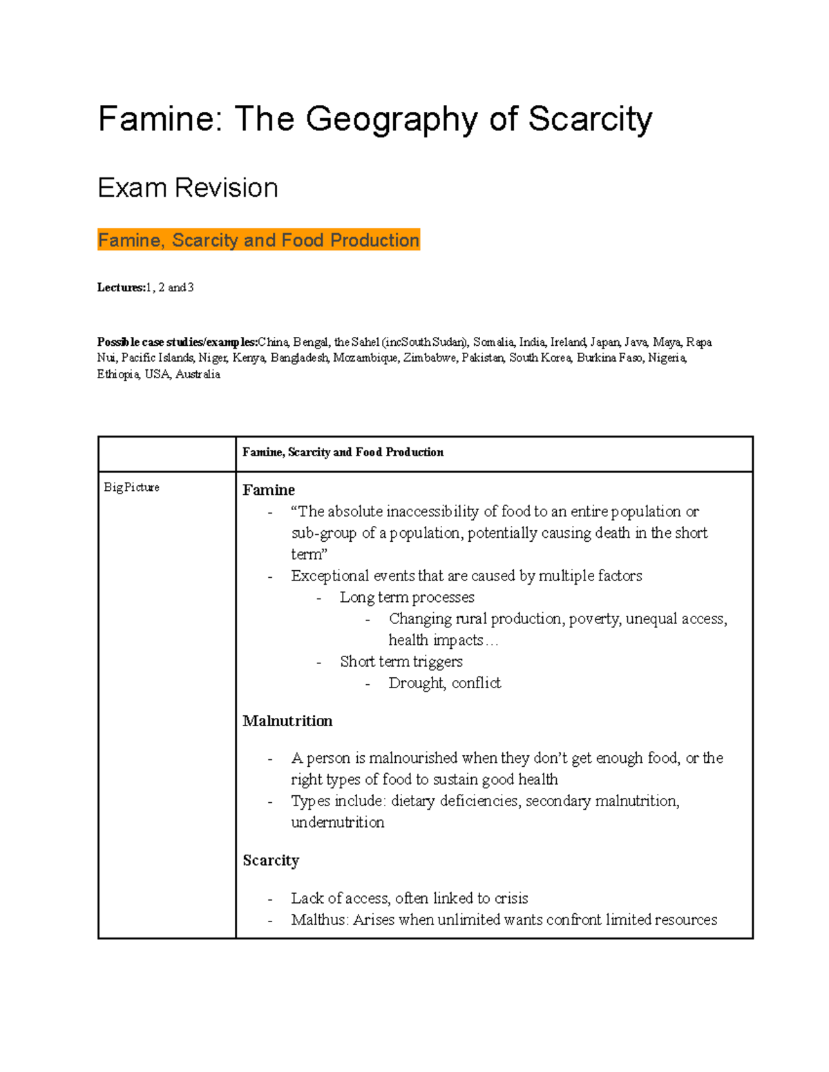Famine and Food Security: Exam Revision Notes (GEOG 101) - Studocu