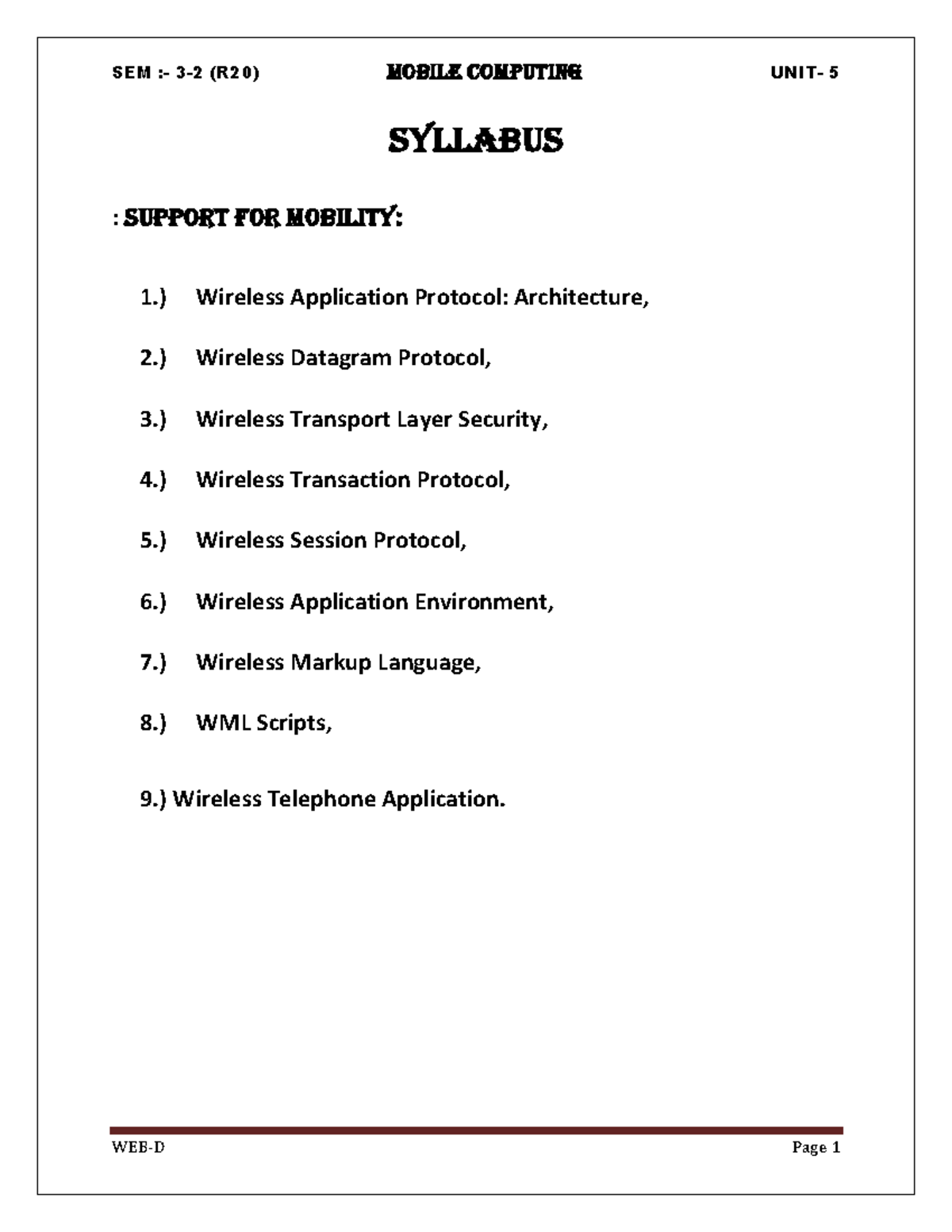 MC UNIT-5 - CSE R20: Syllabus on Support for Mobility in Mobile ...